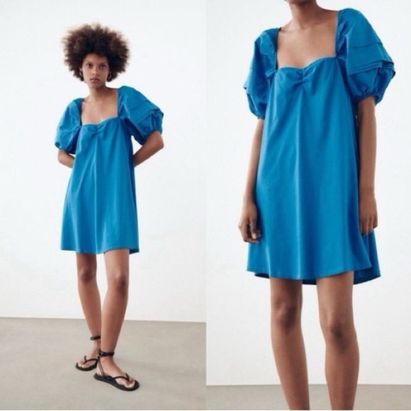 Blue Puff Sleeve Women's Top - Picture 4 of 5